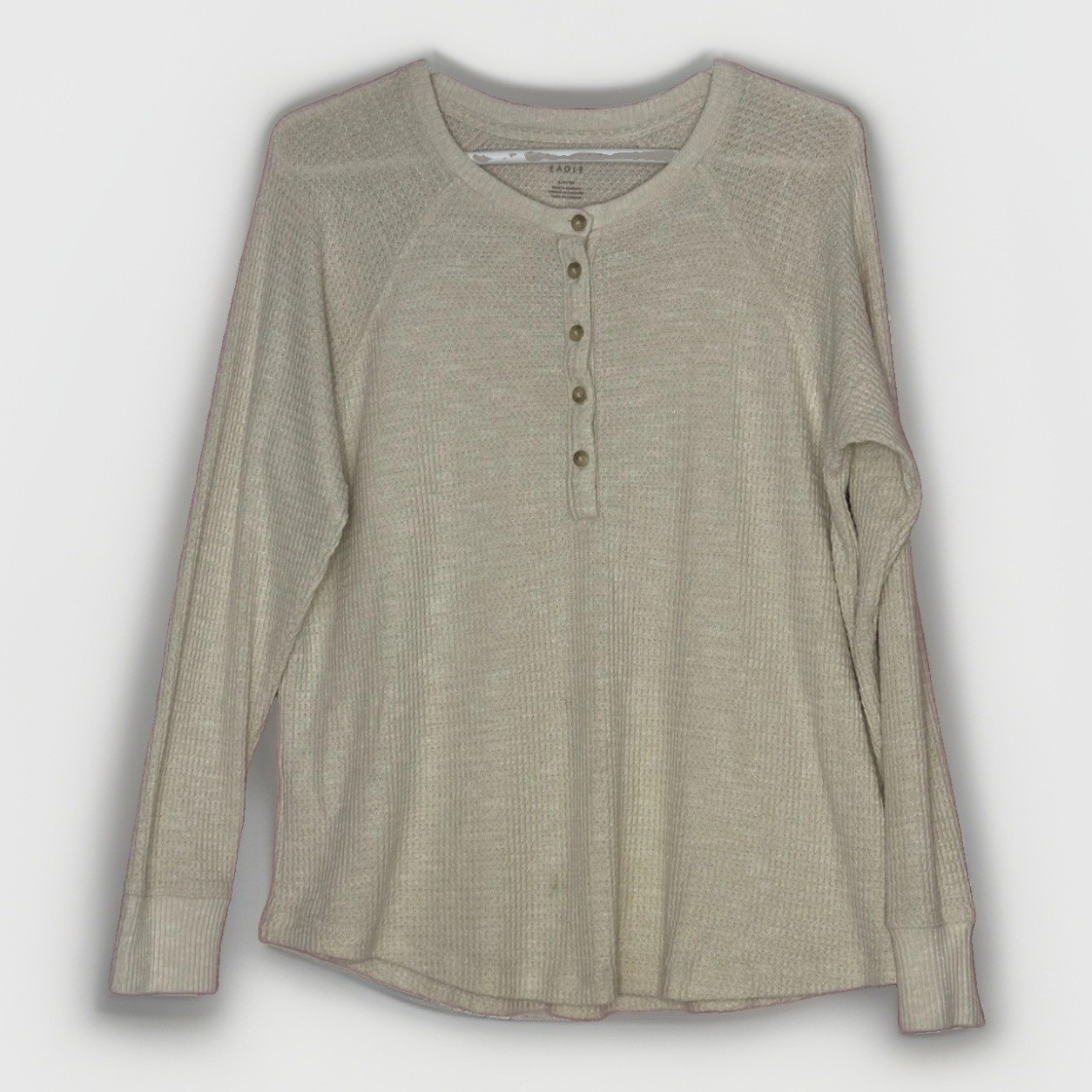 American Eagle S Cream Waffle Knit Henley Top Lightweight Cozy Oversized