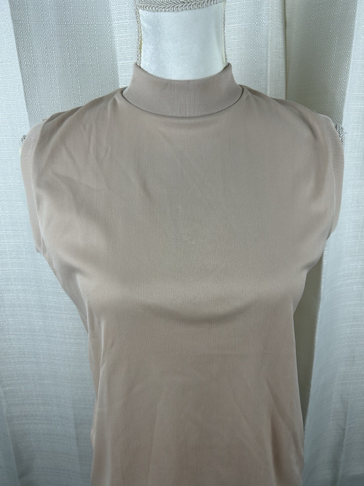 Vintage Jersey Knit Mock Neck Sleeveless Nude Pink Top -Size Medium