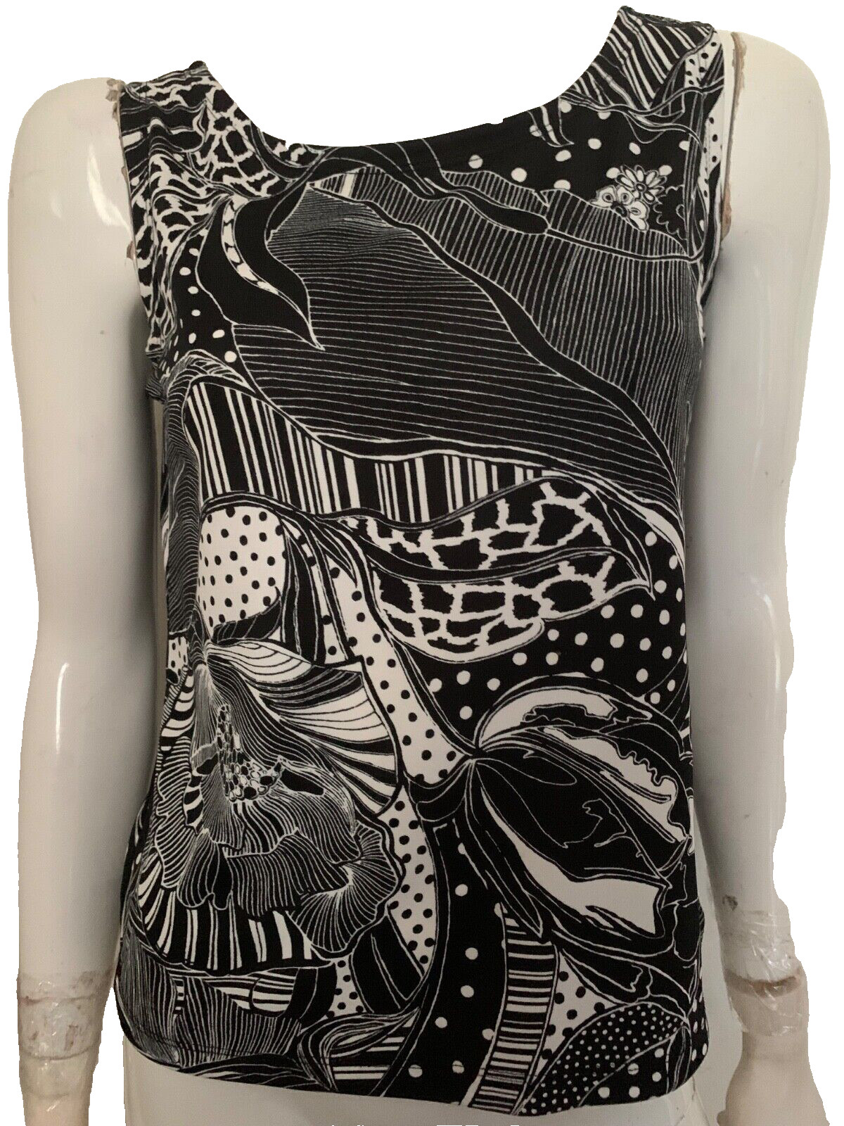 NEW Carole Little all seasons blouse flower stripe polka dot black and white S