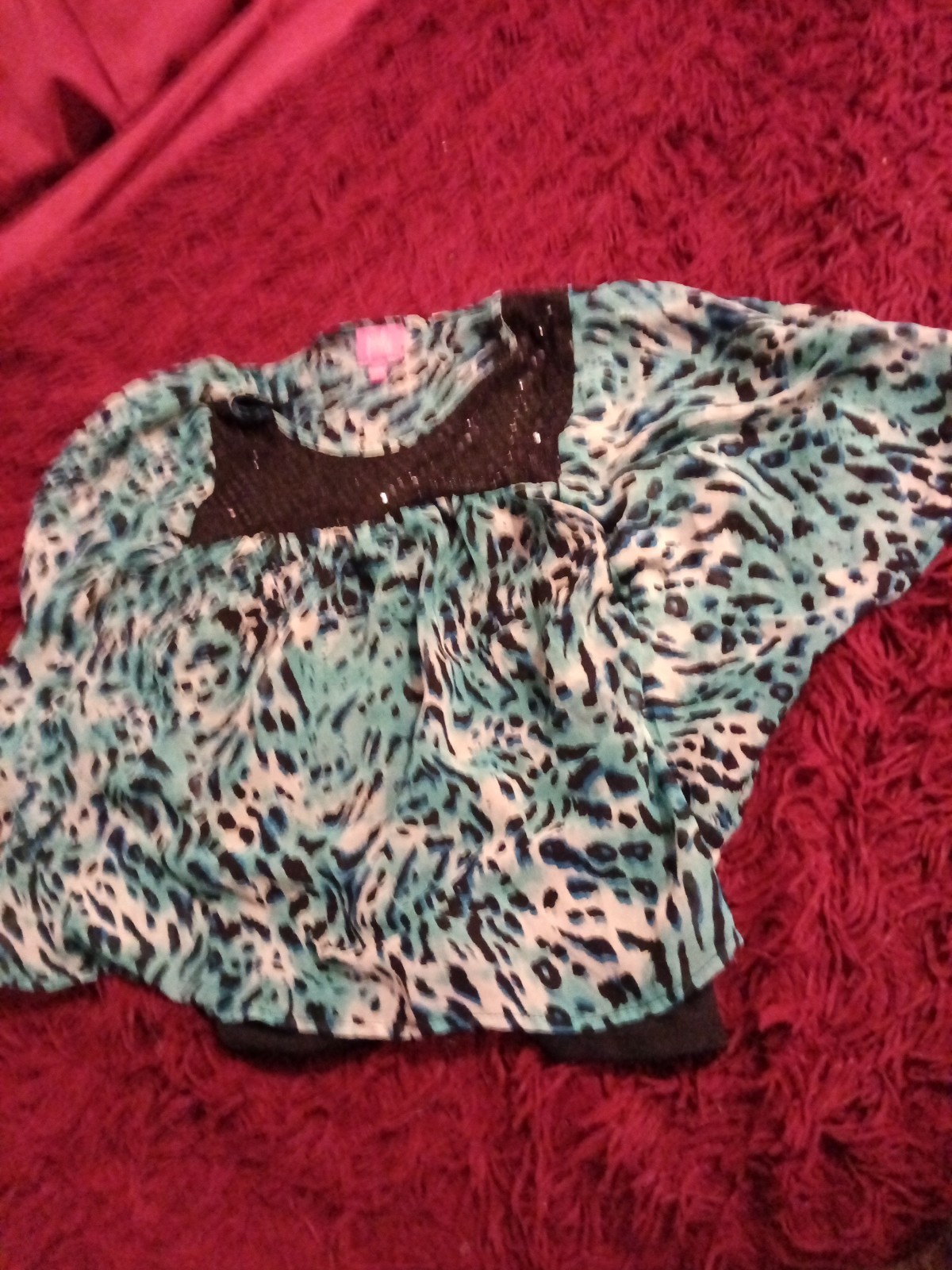 Pinky Teal Leopard Blouse Size Medium Sequin