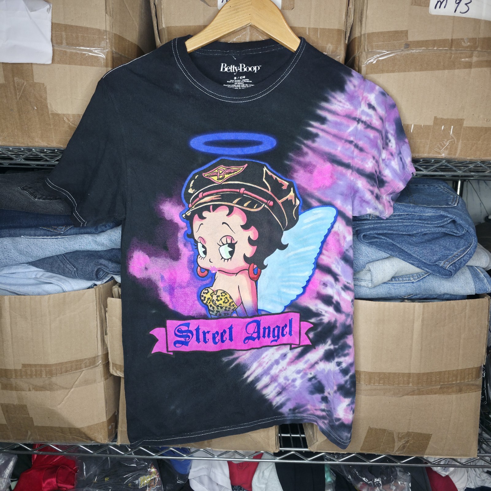 Betty Boop Shirt Street Angel Tee Small Black Tie Dye Purple Comfort Stretch Top