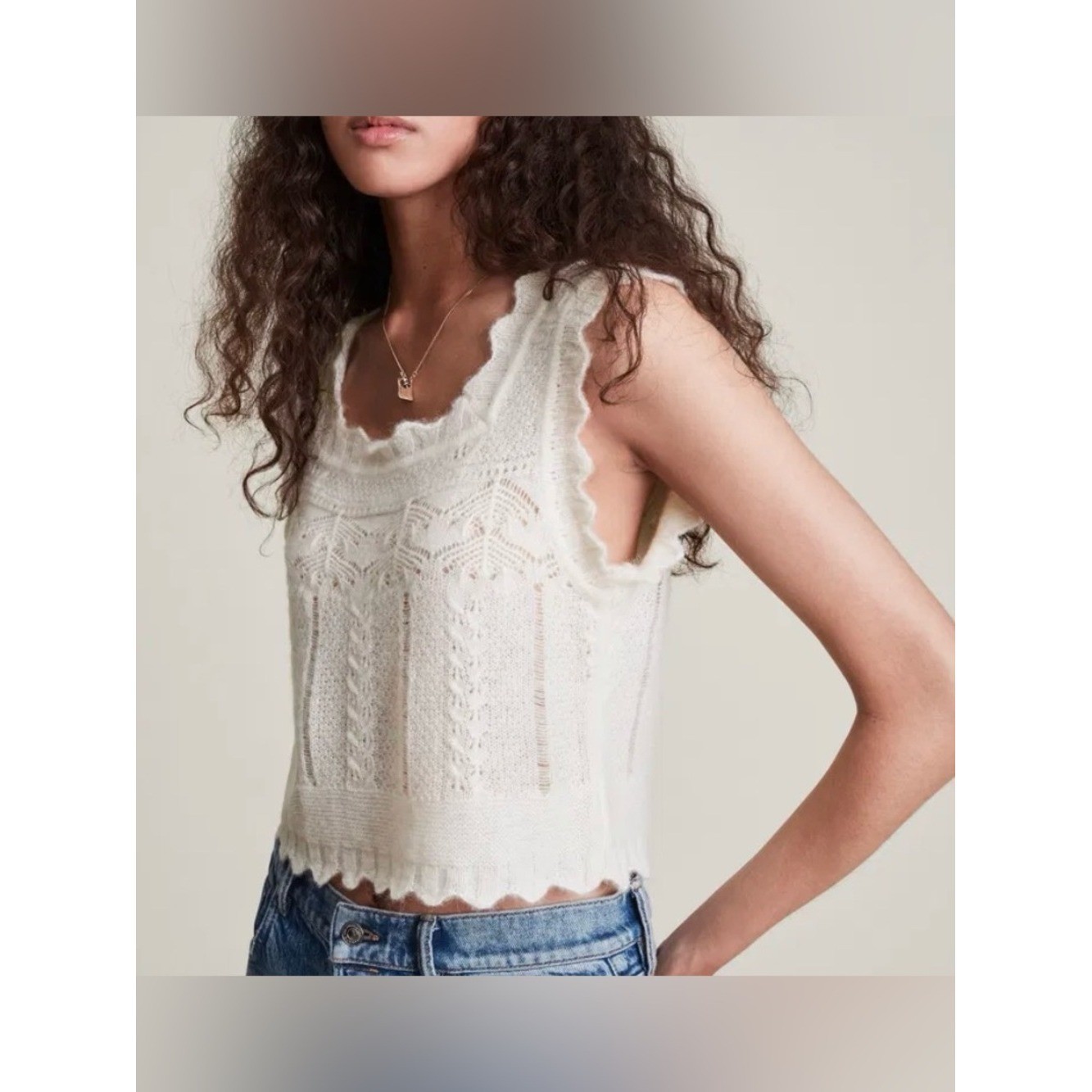 ALLSAINTS Vanessa Vest Top Chalk White Medium Open Knit Crocket Alpaca luxury