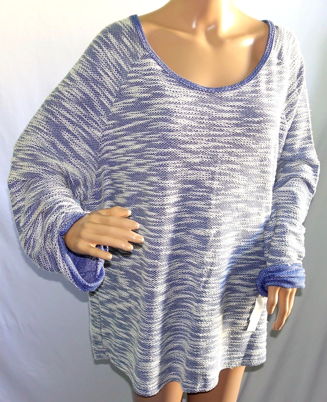 Ultra Teeze Women Plus Size 1x 2x 3x White Blue Melange Sweater Tunic Top Hi Lo