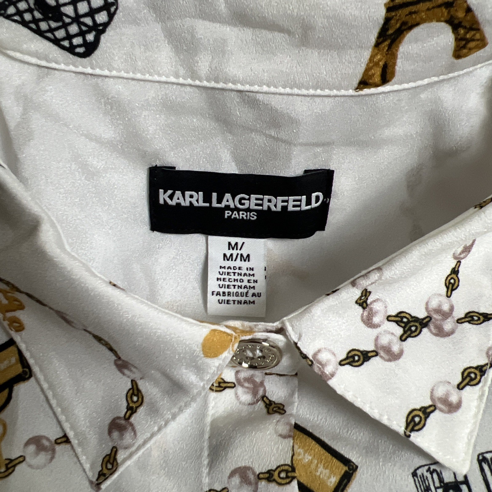 Karl Lagerfeld Paris Landmarks Charm Bracelet Button Blouse Size M