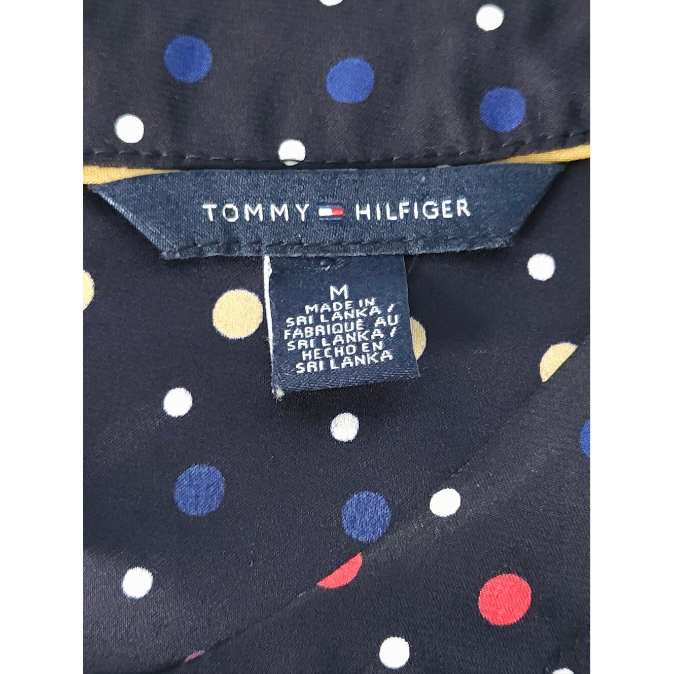 Tommy Hilfiger Sleeveless Blouse Medium Navy Multi Polka Dot Back Button Workwea