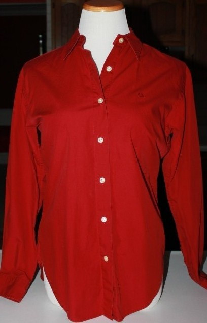 EUC Lauren Ralph Lauren Brick Red 100% Cotton Button Down Shirt Women’ Sz 6