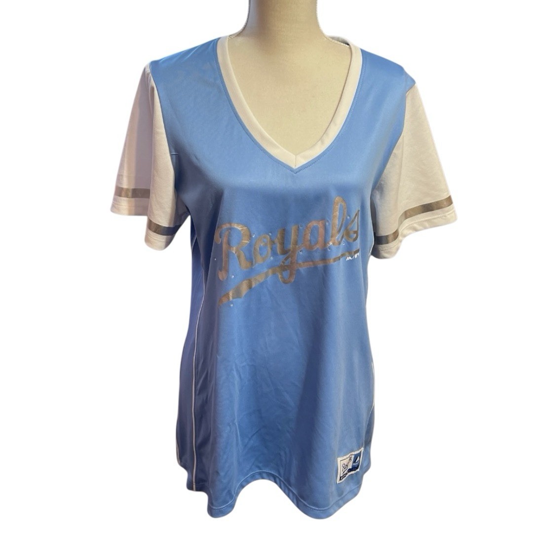 Majestic Cooperstown Kansas City Royals Womens Baseball Shirt Size 2X Sporty