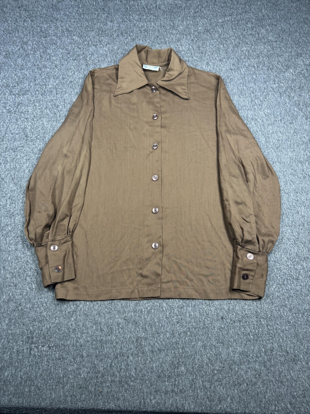 Vintage Permanent Press Shirt Womens Medium Button Up Puff Sleeve Made USA 70s