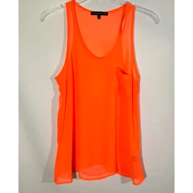 Wishful Park Glow Party Neon Orange Sheer Sleeveless Lightweight Tank Womens S