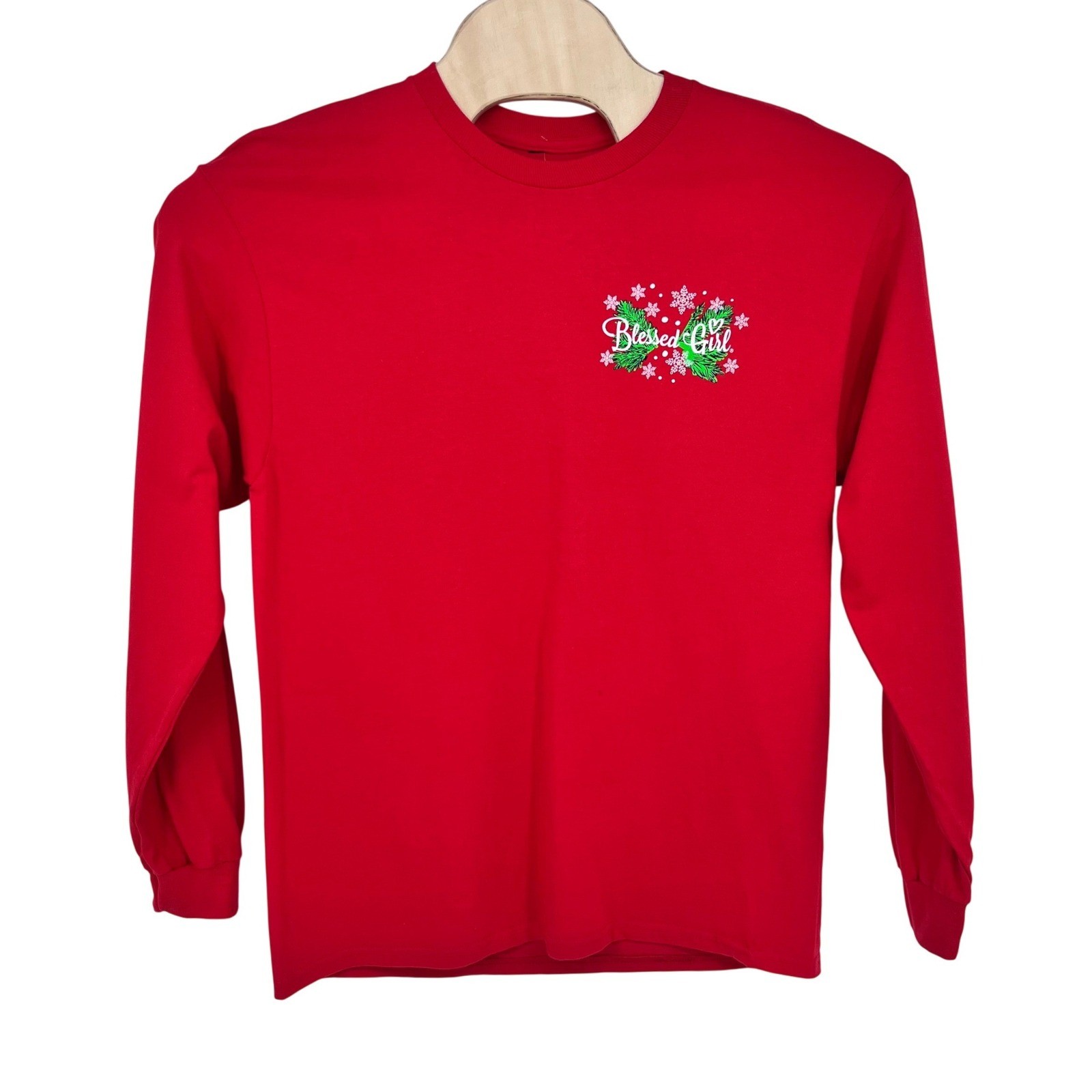 Blessed Girl Long Sleeve T-Shirt Women Large Red Nutcracker Religious Christmas