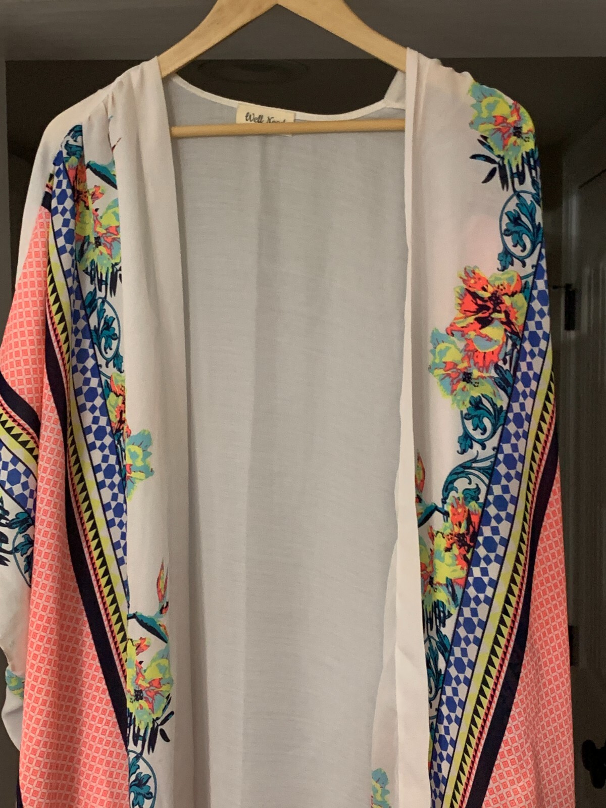 Well Need Kimono Topper Flowy Artsy Long Open Loose Floral Bright Bohemian