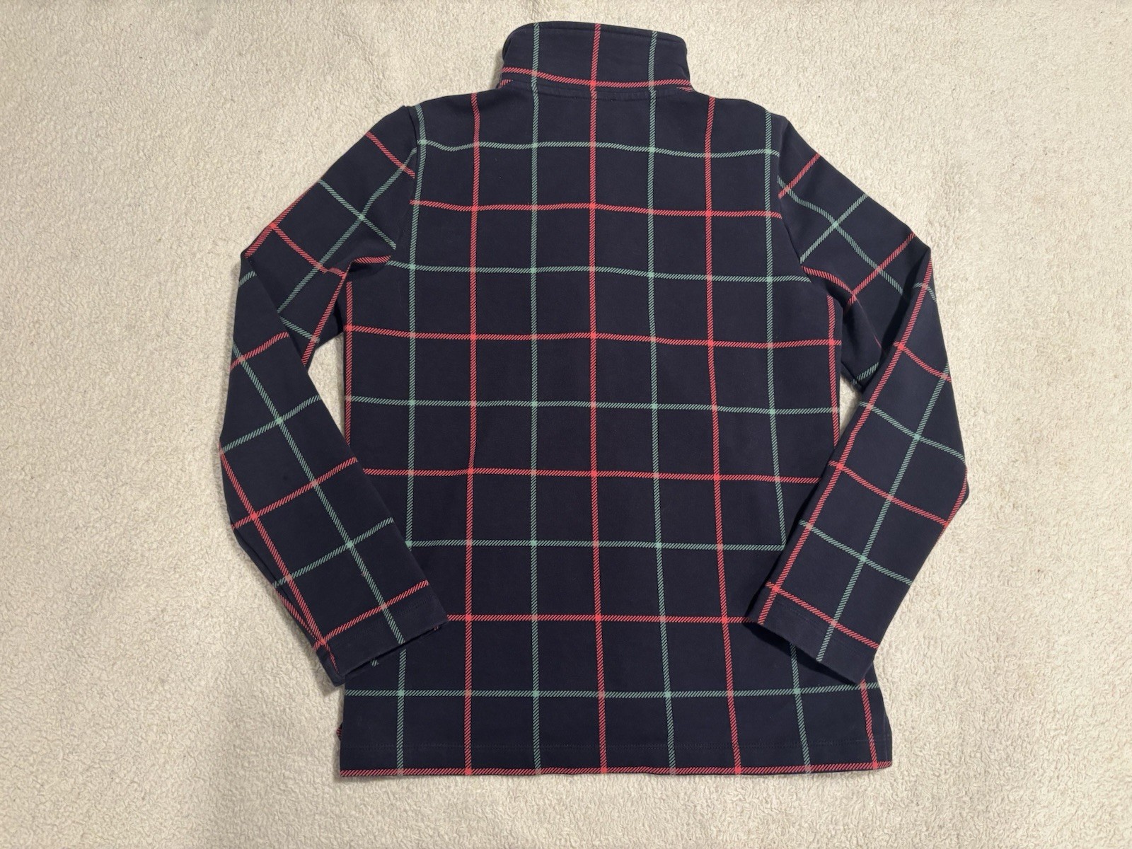 TALBOTS Sp BLUE WINDOW PANE PLAID COTTON LIGHT 1/2 ZIP NECK SWEAT SHIRT BLOUSE