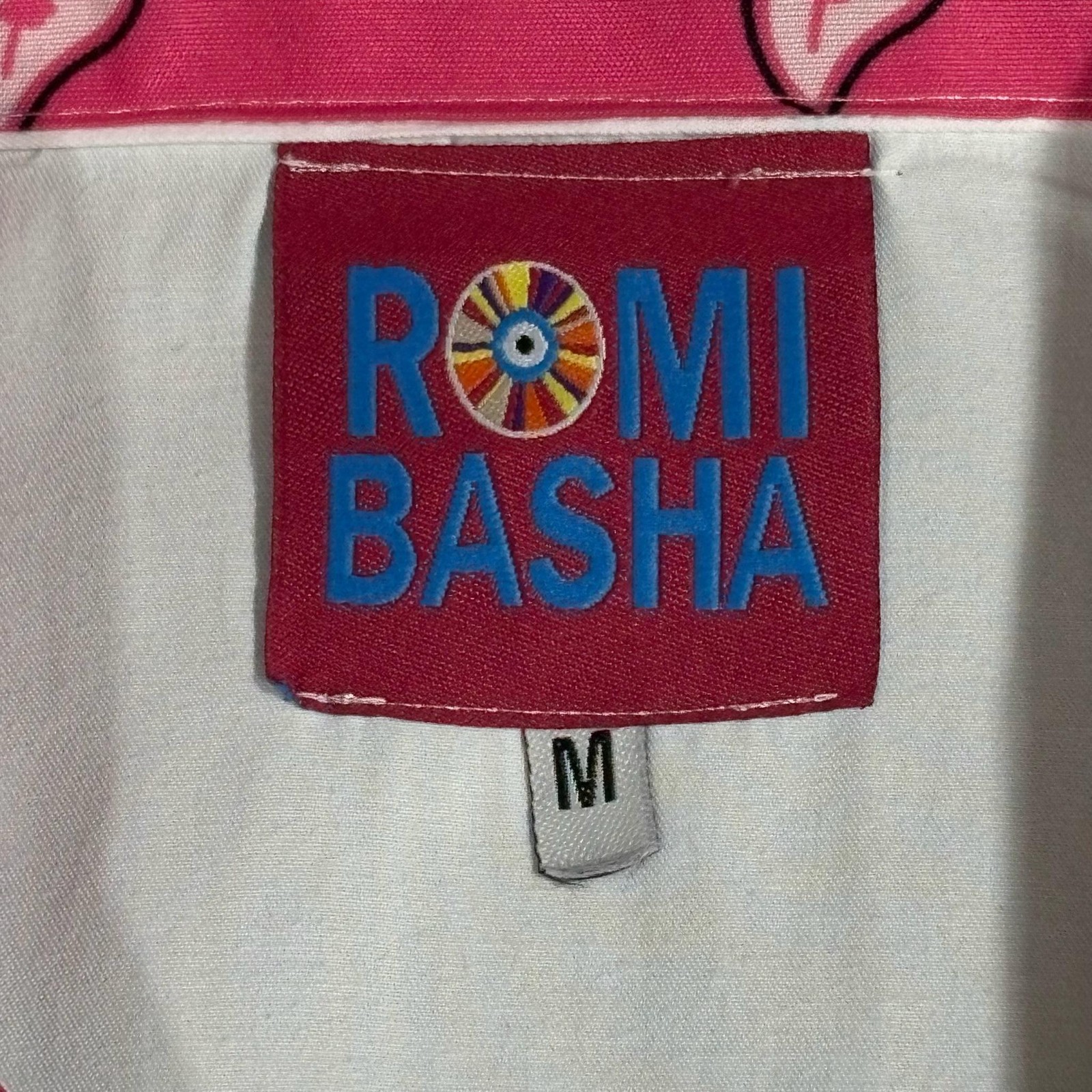 ROMI BASHA Shirt Womens Medium White Heart Floral Trim Button Front Valentines