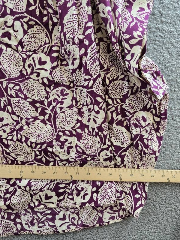 Vanessa Bruno Cory Print Top Women’s M/L Plum/Cream Short Sleeve V-Neck Pullover