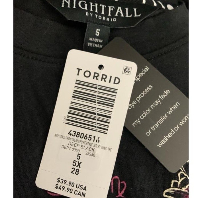 TORRID Nightfall Crow Oversized Heritage Jersey Tunic Tee NWT Size 5X