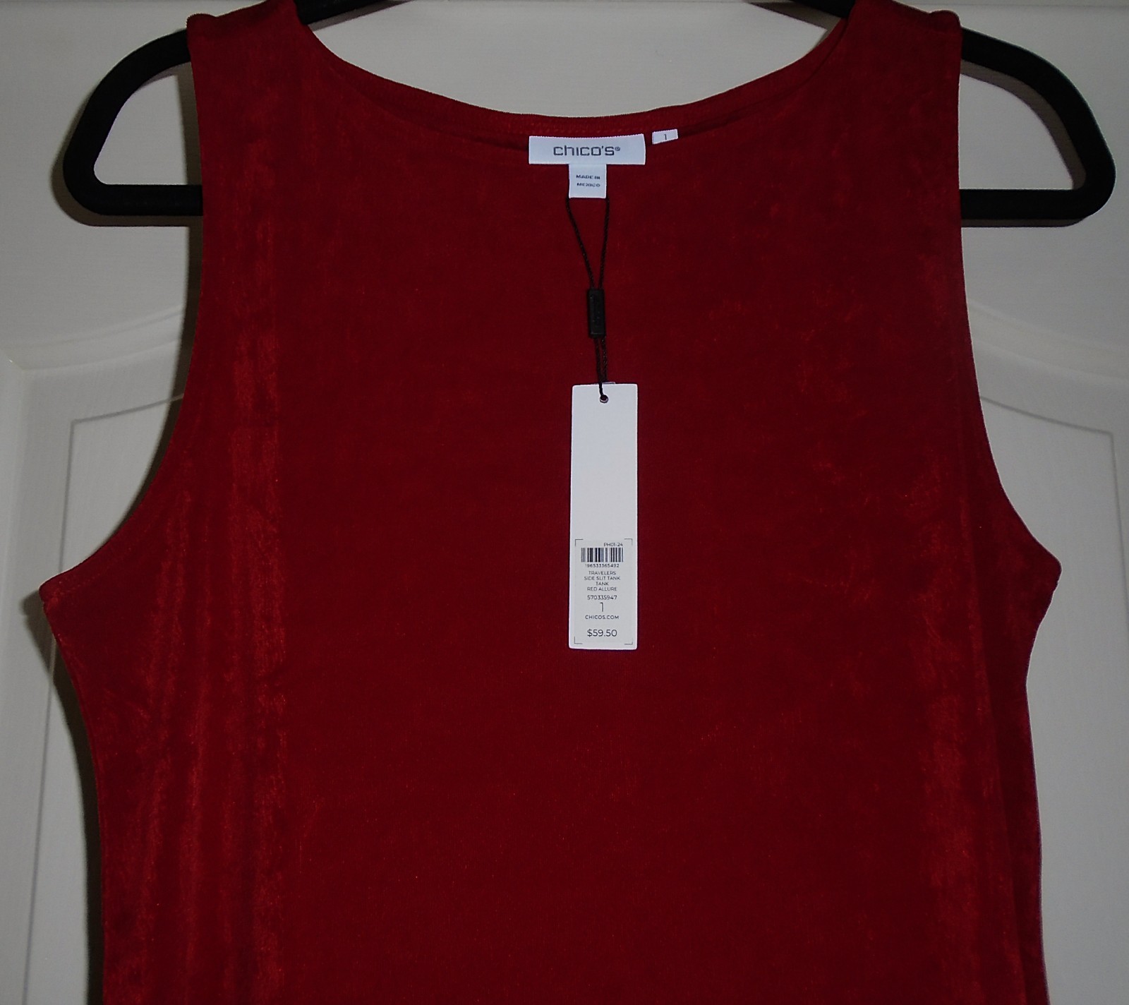 Chico’s TRAVELERS SIDE SLIT TANK Sz 1 Medium 8 10 Deep Red Allure Bateau NWT $60
