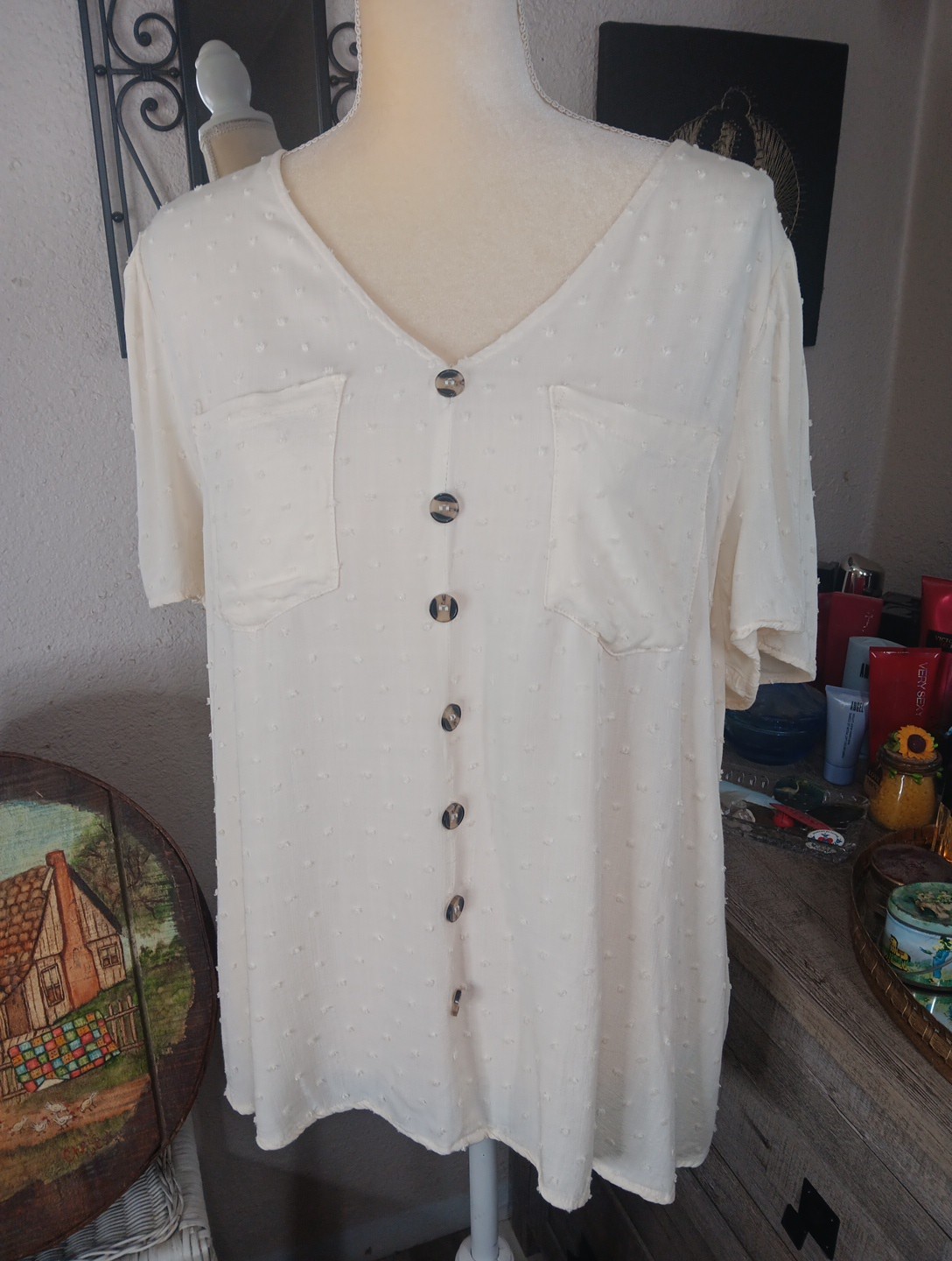 Flower & Feather 1XL Rayon Butter Yellow Flowy Boutique Blouse Top