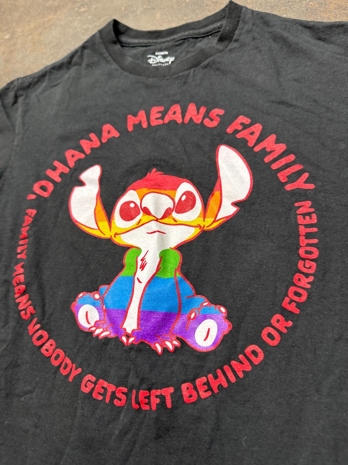 Ohana Lilo Stitch Shirt Disney Family Pride Rainbow Tee Womens S Black Crew Neck