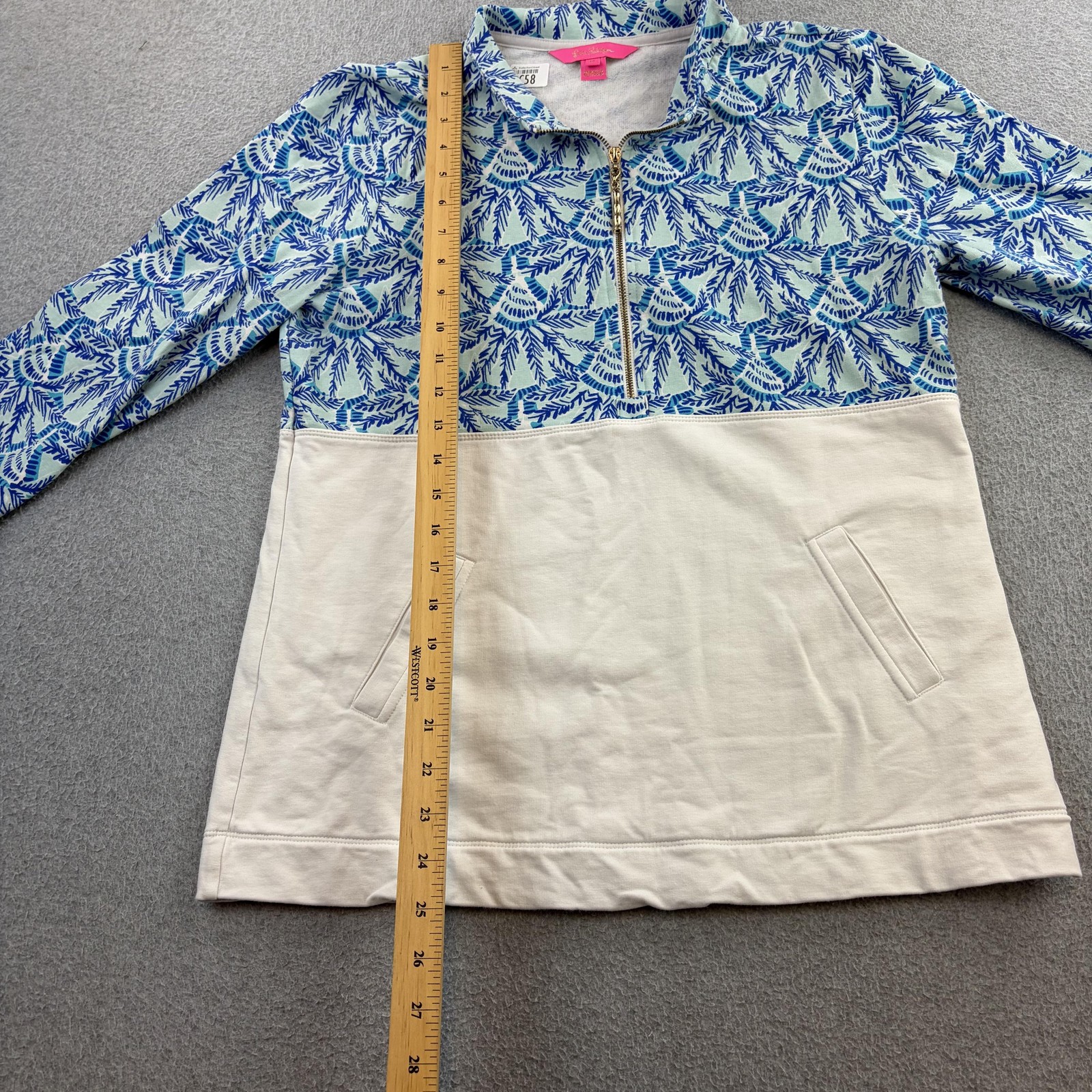 Lilly Pulitzer Shirt Womens Medium Blue 1/2 Zip Long Sleeve Tunic Top