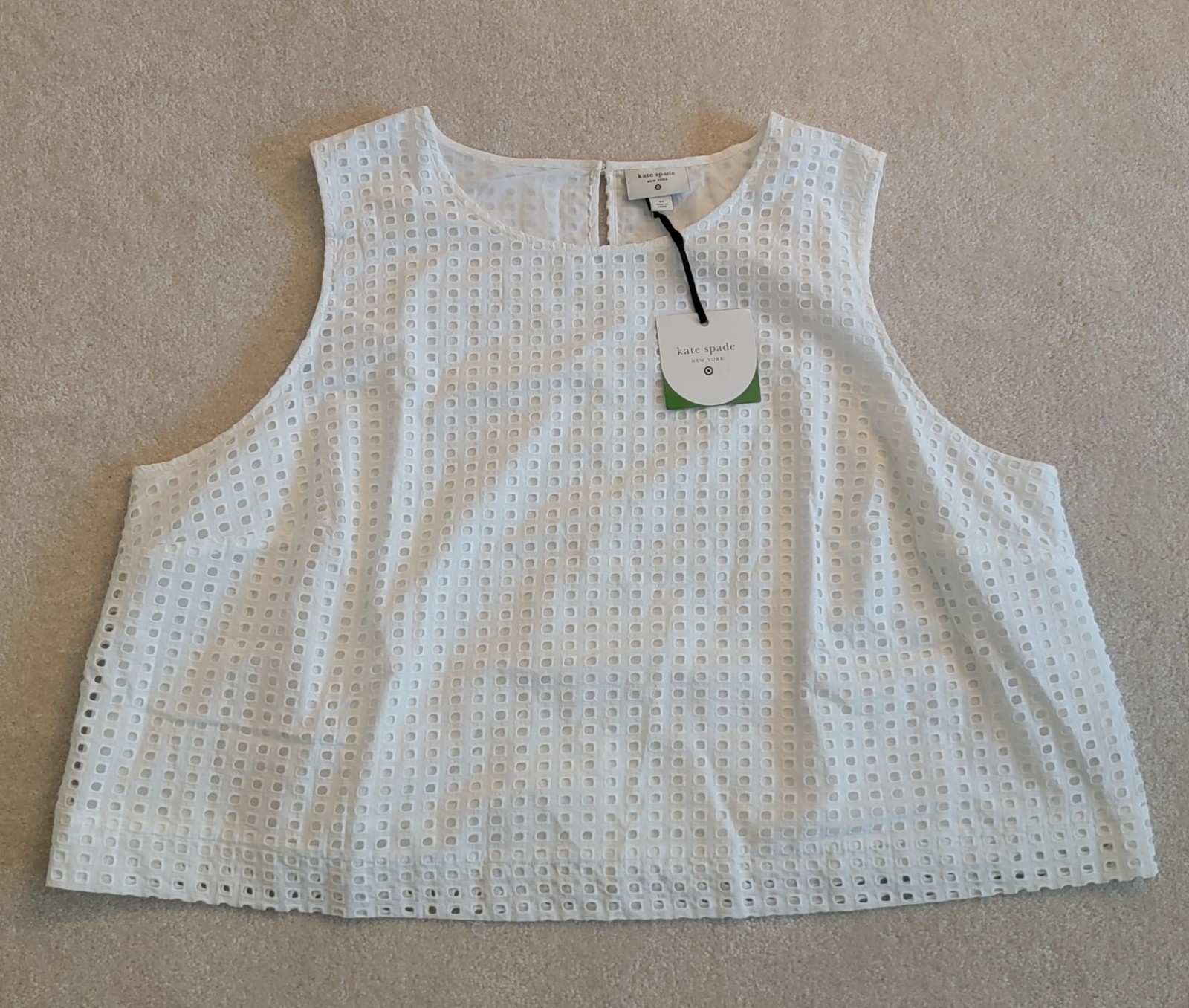 Kate Spade New York Eyelet Shell Tank Top, Womens, White Textured