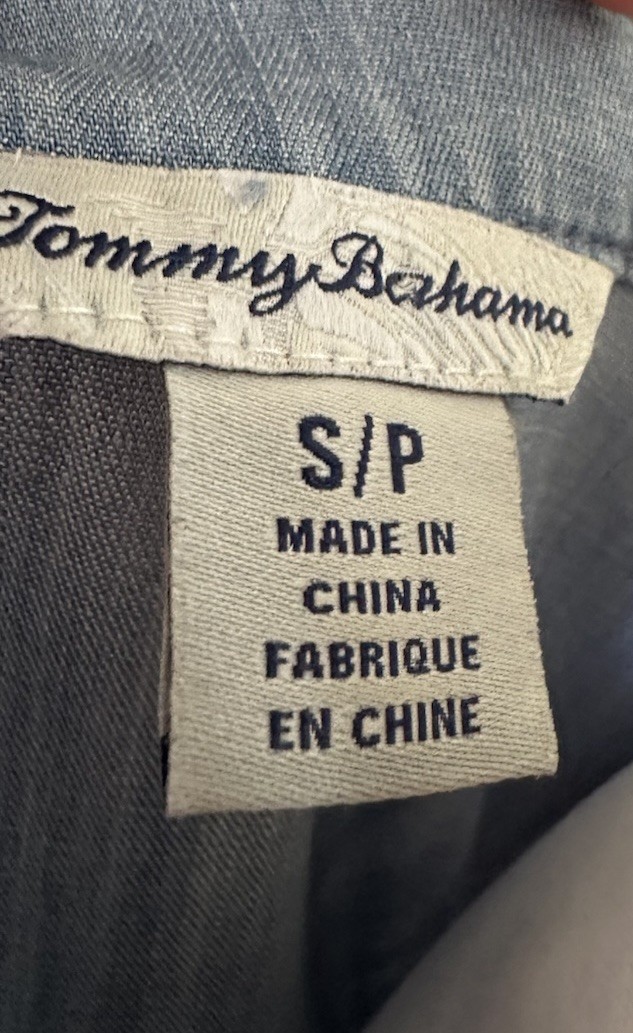 Tommy Bahama Tencel Lyocell Chambray Tunic Top Small Blue Eyelet Embroidered