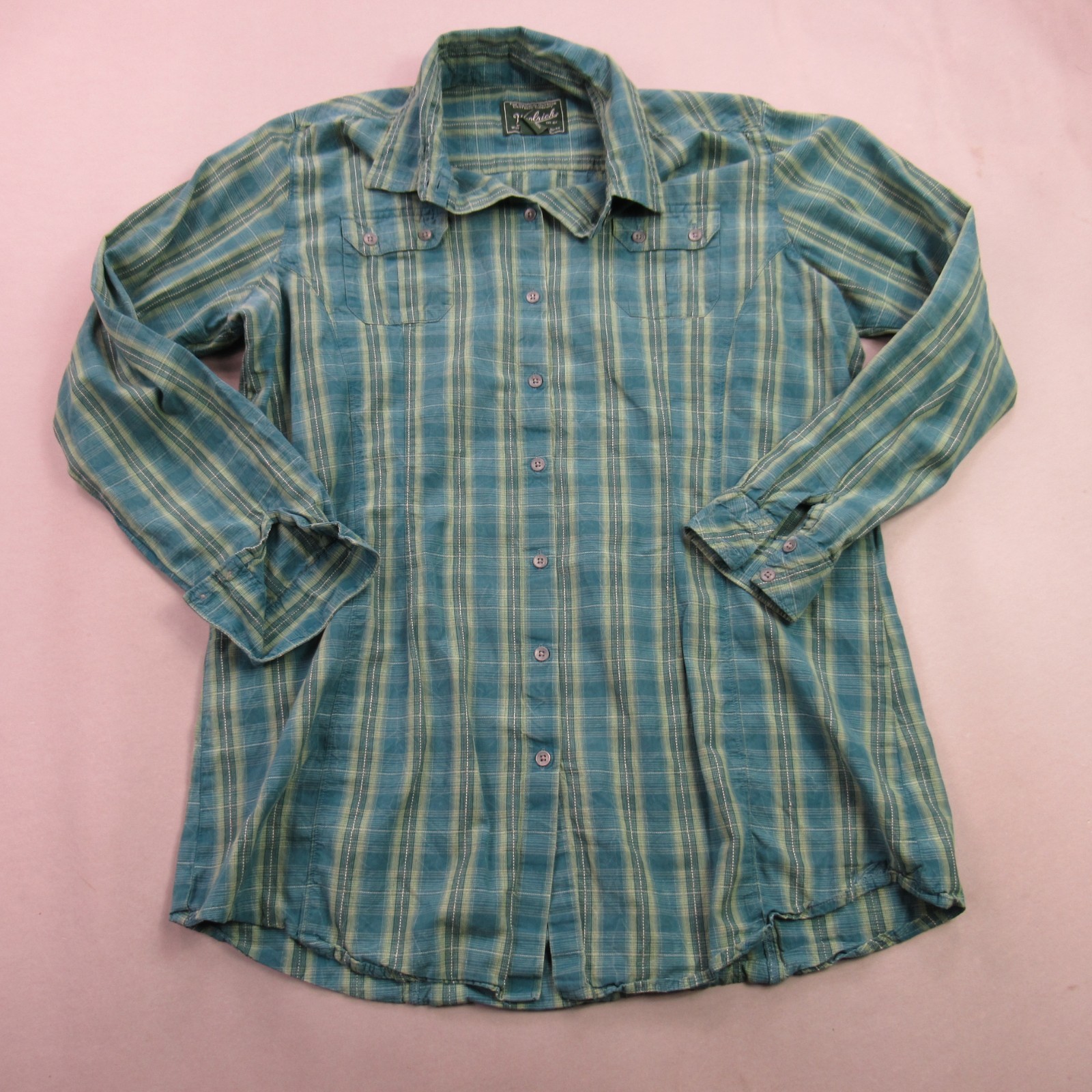 Woolrich Shirt Womens XL Long Sleeve Pocket Button Front Casual Plaid Green