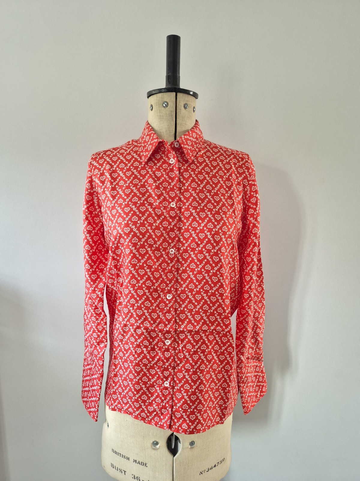 Sandro 100% Silk Red Heart Shirt Blouse Top Size 2 UK 10