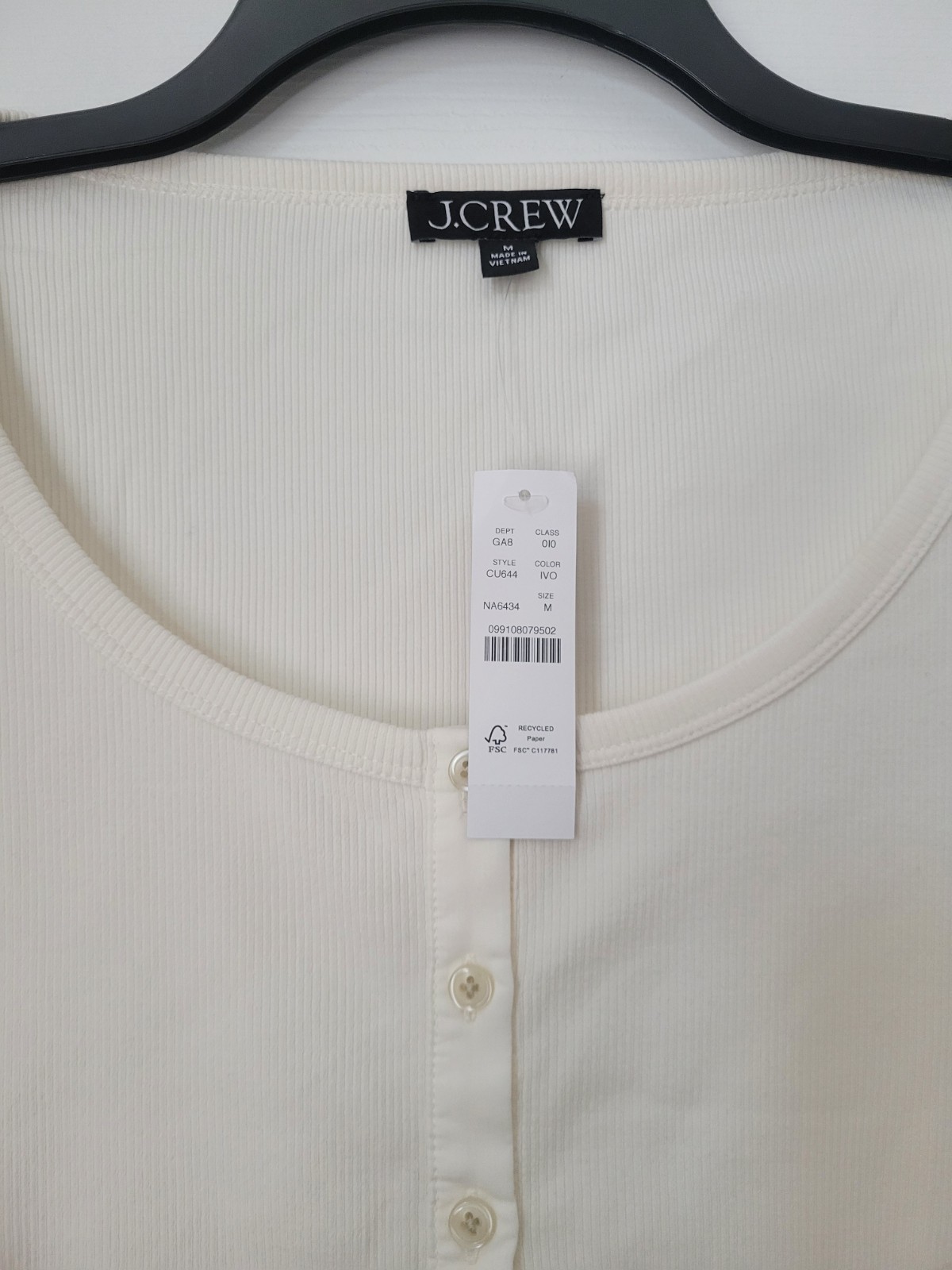 jcrew Perfect rib button-up Top With Satin Trim IVORY NWT $59.50 M