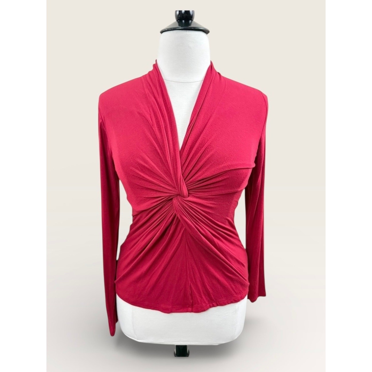 CAbi Red Deep V Twist Front Long Sleeves Top, Size L