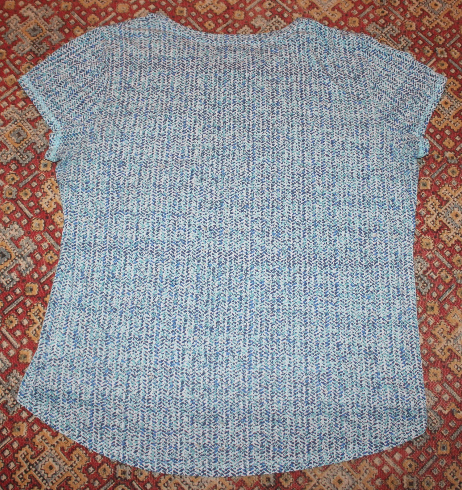 Size XL Liz Claiborne Women’s Blue White Blouse Short Sleeve Pocket Lightweight