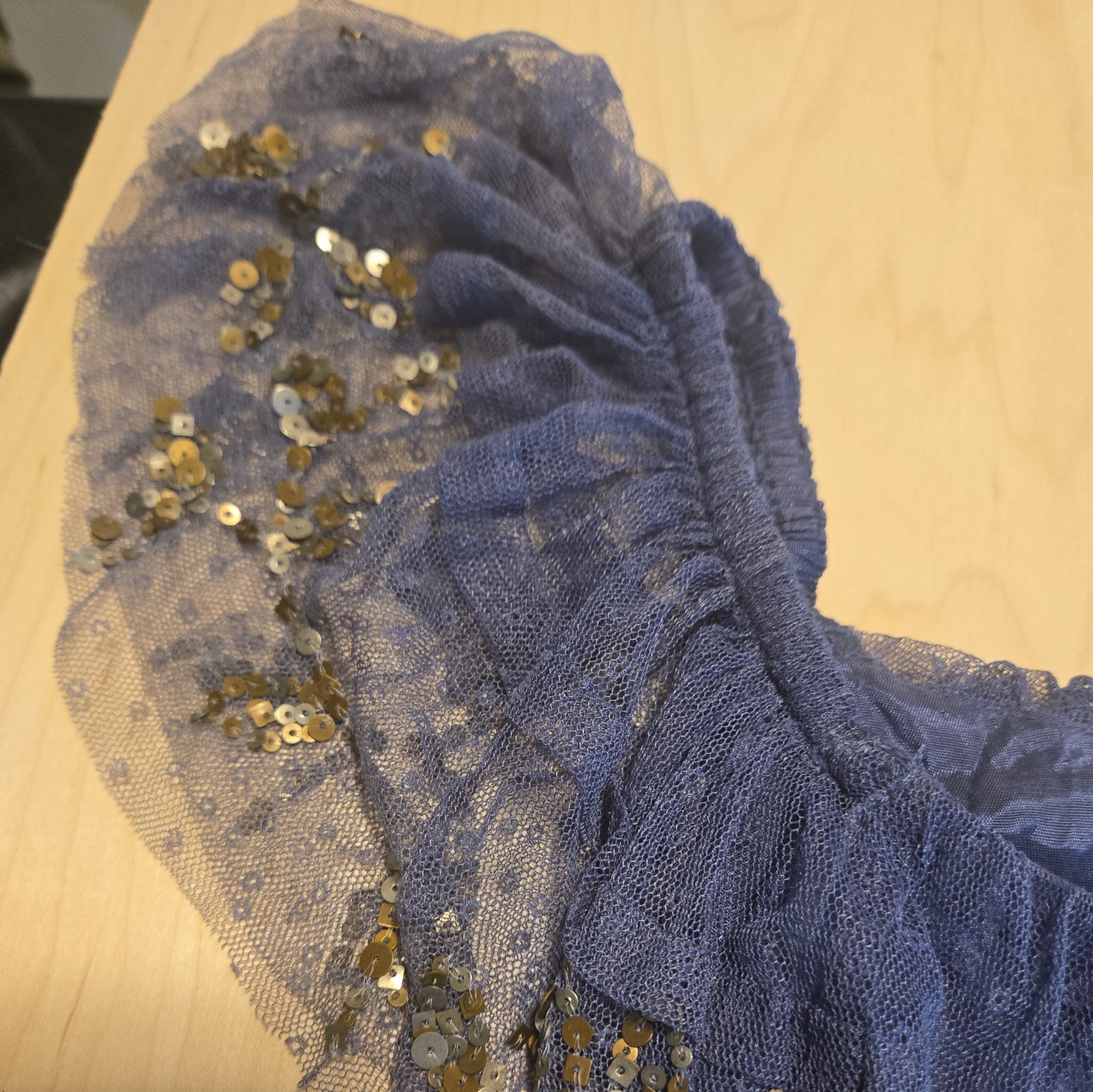 Msrp $168 Nwt Free People Wild Moon elisas Sequin Boho Blouse Sz M Blue Ruffle