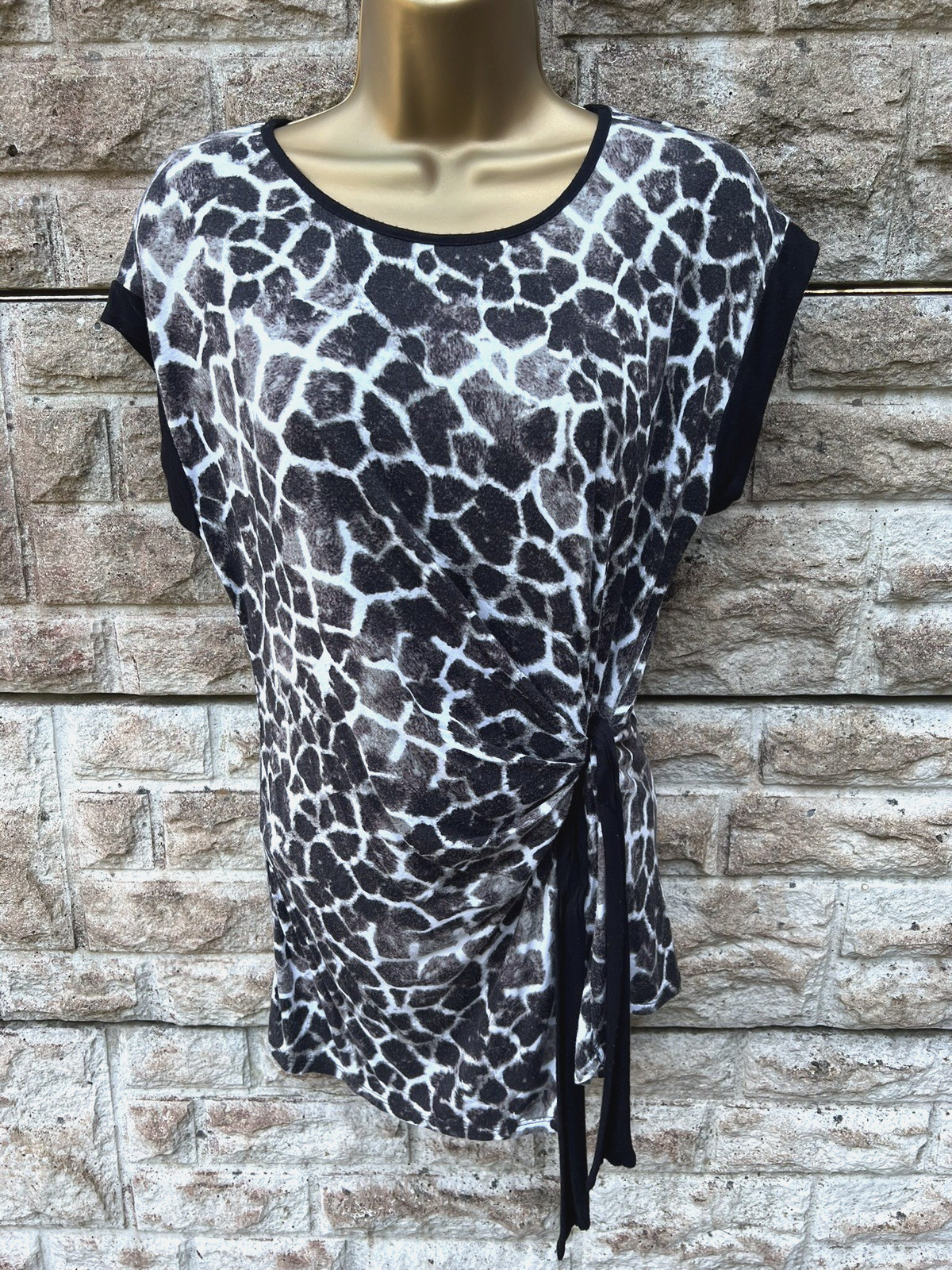 Ladies Wallis Black Mix Jersey Wrap Look Blouse Top UK 12