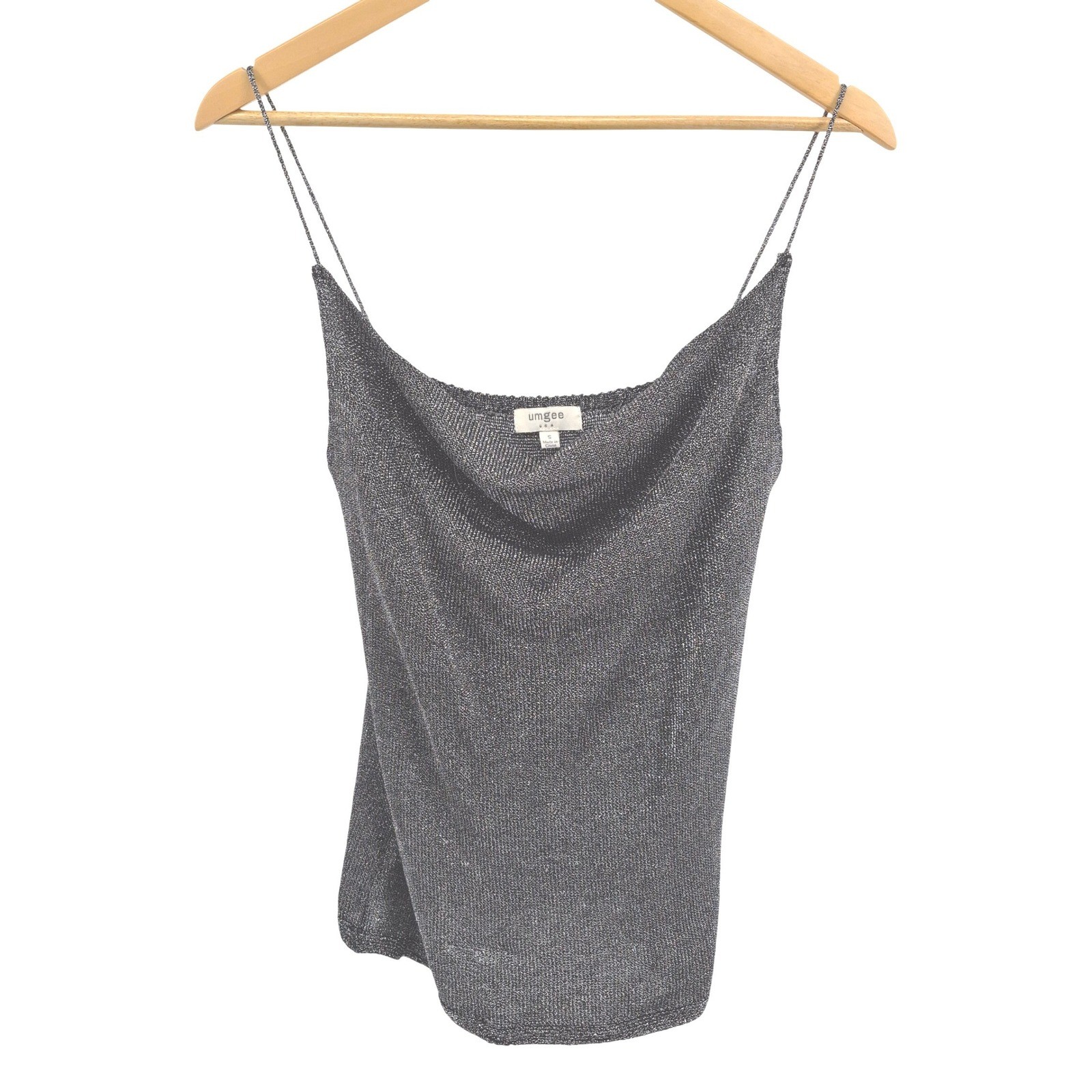 Umgee USA Womens Metallic Knit Cowl Neck Spaghetti Strap Tank Top Size S Glam