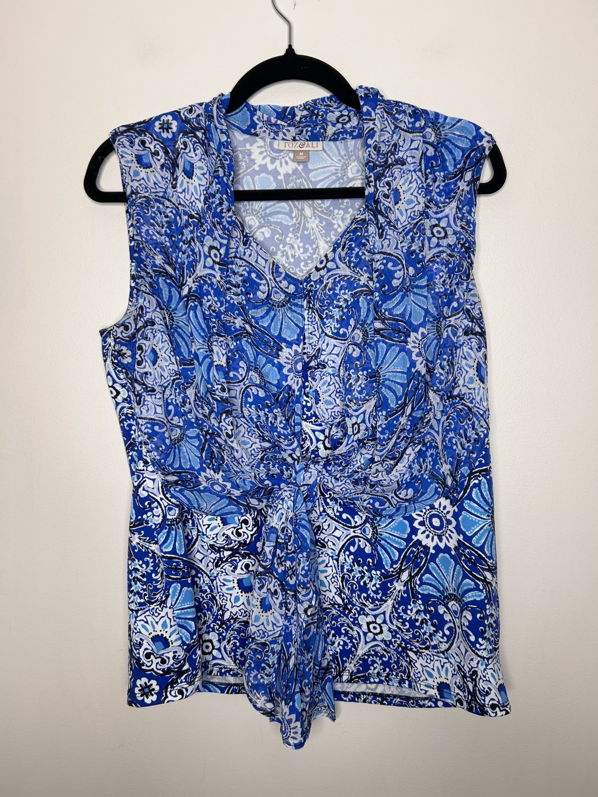 Roz & Ali Womens White Blue Paisley Tank Top Sleeveless Blouse Size Medium