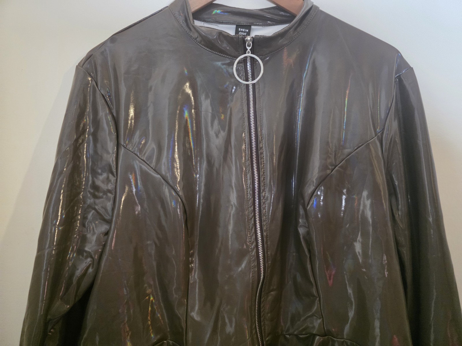 Sexy Shiny PU Zip Up Top Shein 2XL Streetwear Clubwear Cool Kinky Fetish