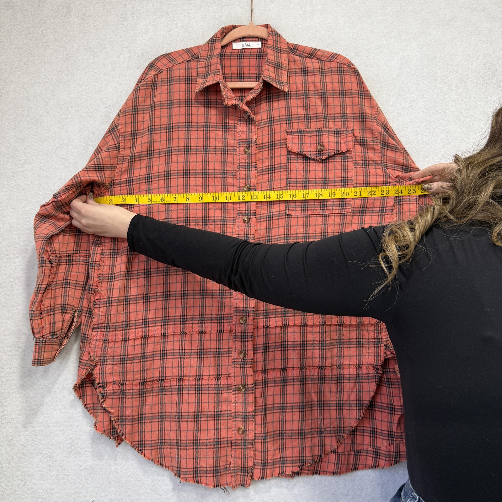 Talulah Shirt Womens Small Orange Plaid 100% Cotton Button Tunic Top Oversized