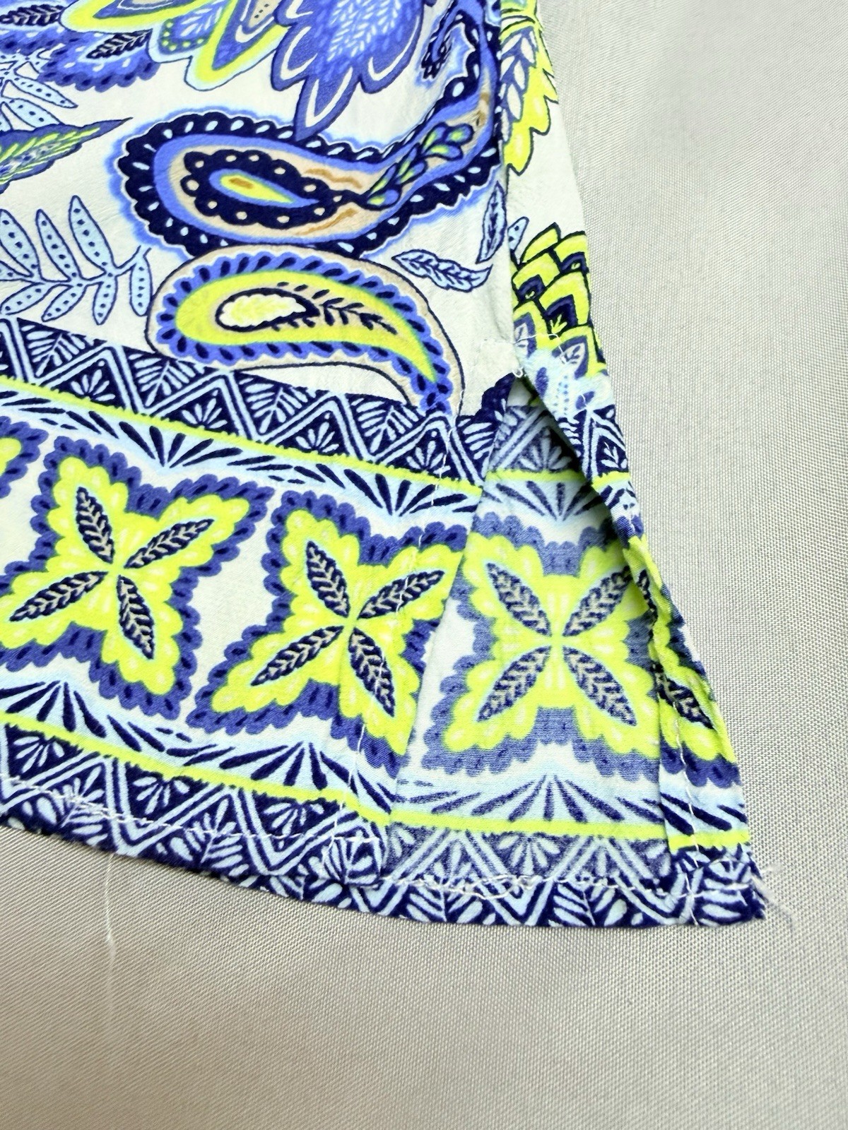 Talbots Viscose Paisley Tunic Top S Small Blue Lime Floral Boho Cottagecore