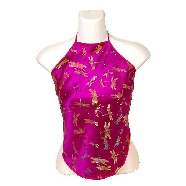 Chinese Dragonfly Brocade Halter Tops – Hot Pink – 1 Size Fits Most (DU DOU)