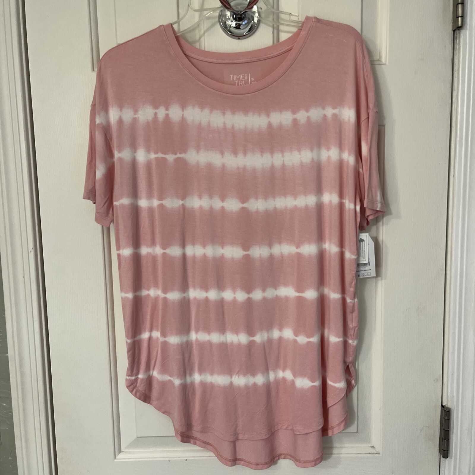 Time and Tru Women S (4-6) Crewneck Solid & Tie-Dye Tunic Tee with Short Sleeves