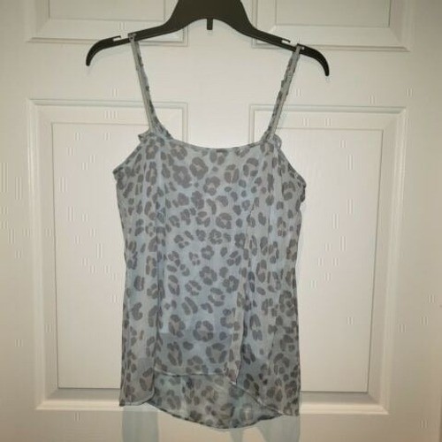Women’s sz M New York & Co Blue Sheer Ruffle Tank Top Cami Built in Bra