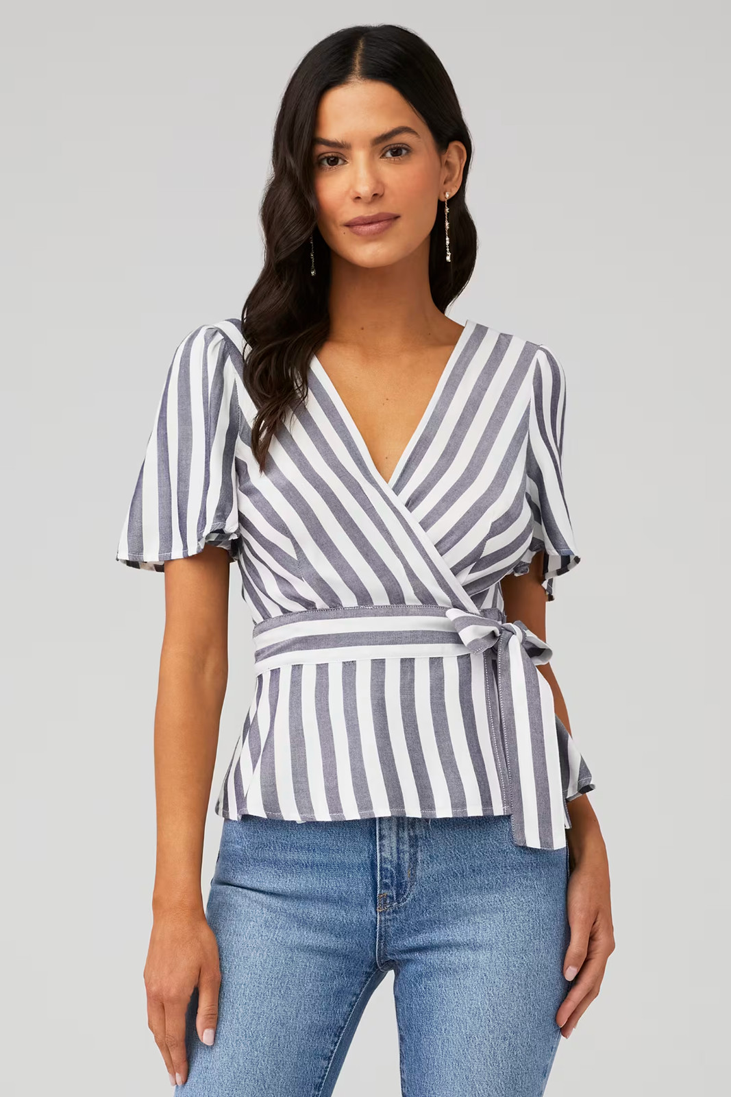 BB Dakota Wrappers Delight Wrap Top in Navy/ White Medium