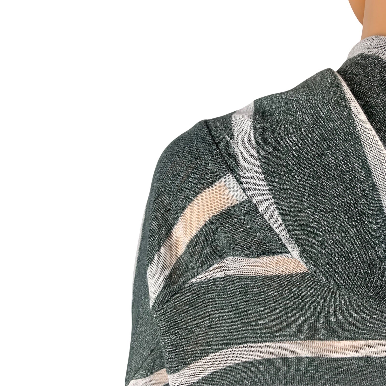 Splendid Army Green White Striped Cowl Neck Short Sleeve Pullover Top Sz Medium