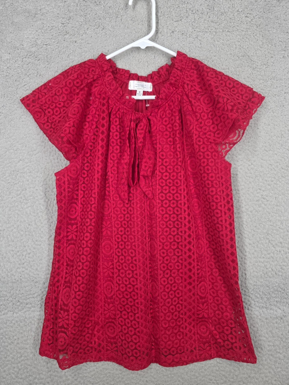 Red Lace Blouse Top Small Womens Shannon Ford Dressy Business Career