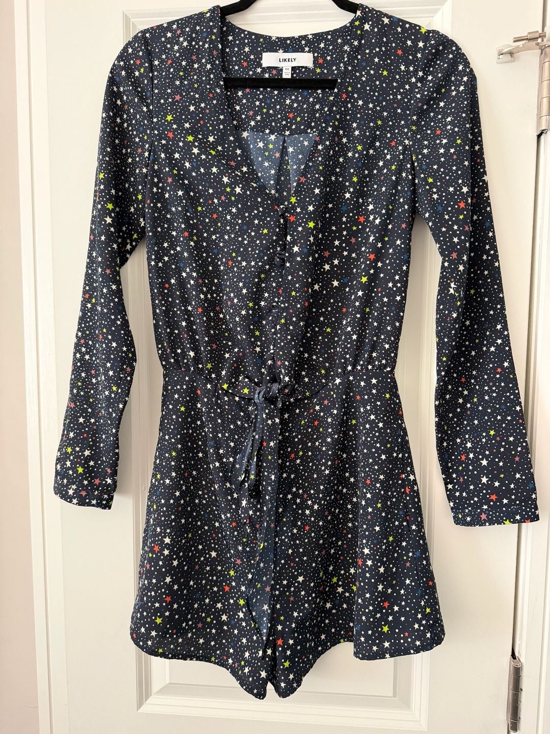 LIKELY Star Print Front-Tie Button-Down Blouse