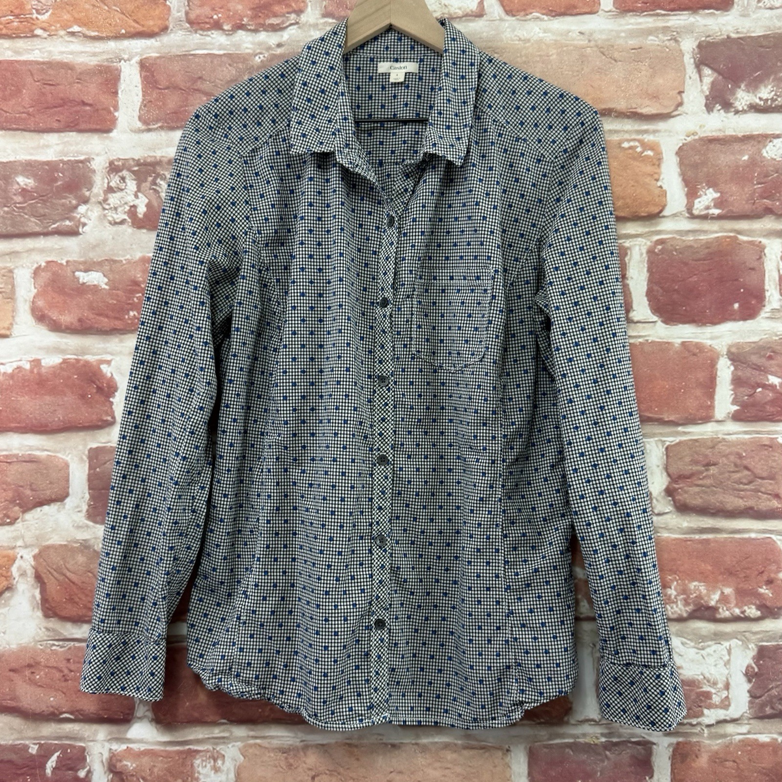 Caslon Top Womens Large Polka Multicolor Plaid Polka Dot Button Up Shirt