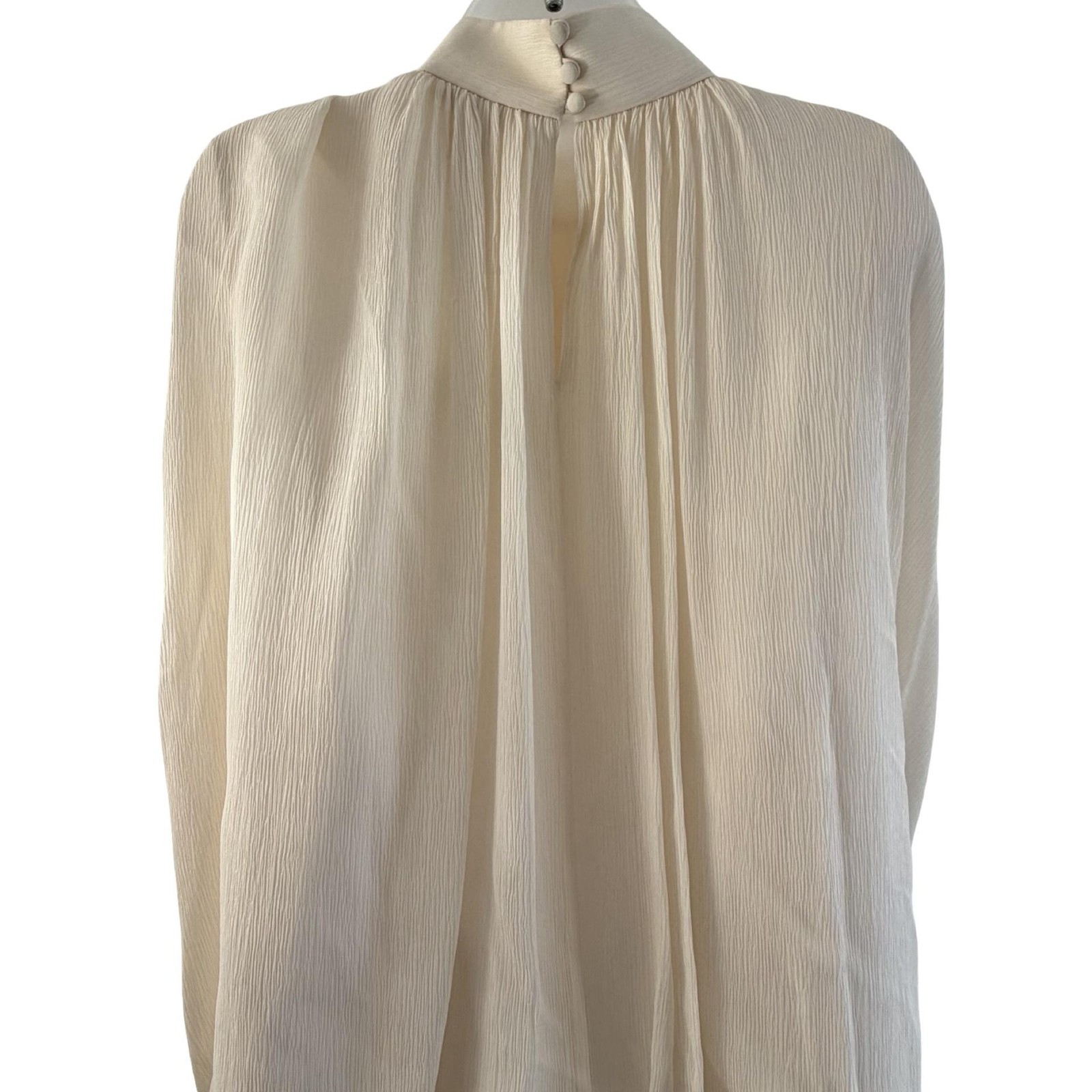 Blanc De Chine Shirt Womens 16 White Silk High Neck Pleated Bubble Hem Blouse