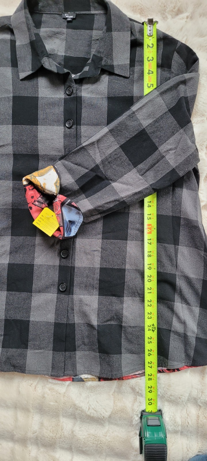 Shana Womens NWOT Black Plaid Print Art To Wear Cotton Button Up Sz XXL Pockets