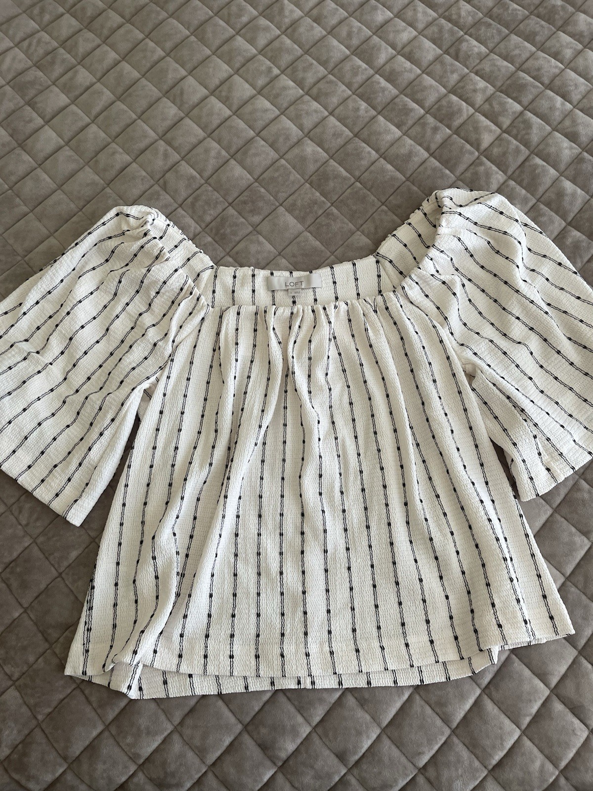 Darling Black And Cream Loft Blouse With Bell Sleeves, Size Small