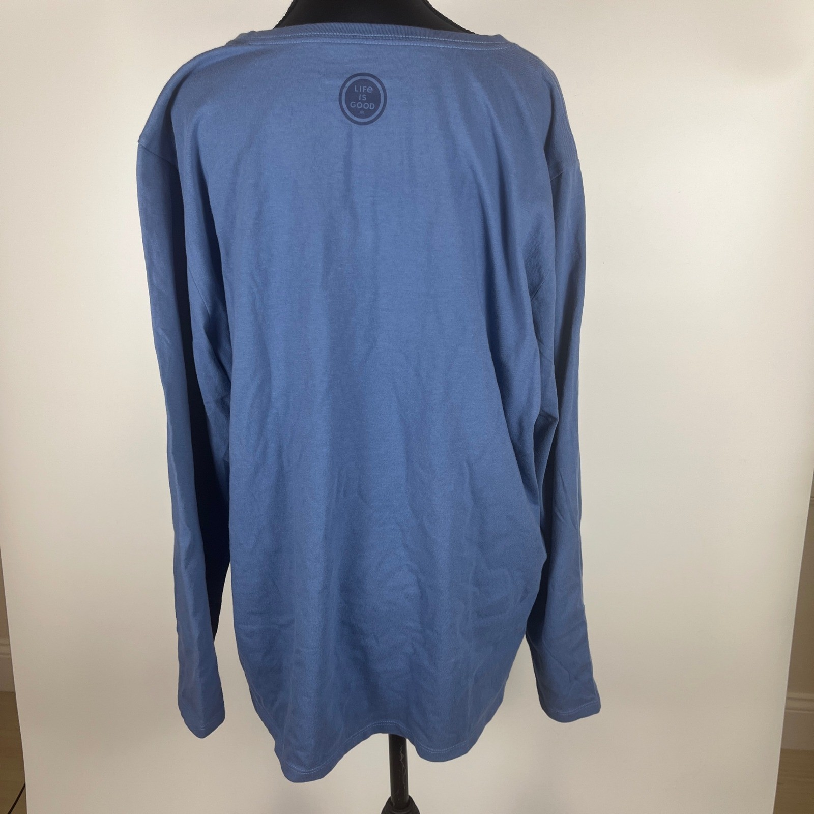 Life is Good Peace Love Cats Crusher Long Sleeve V-Neck Shirt Blue NEW Sz 2XL