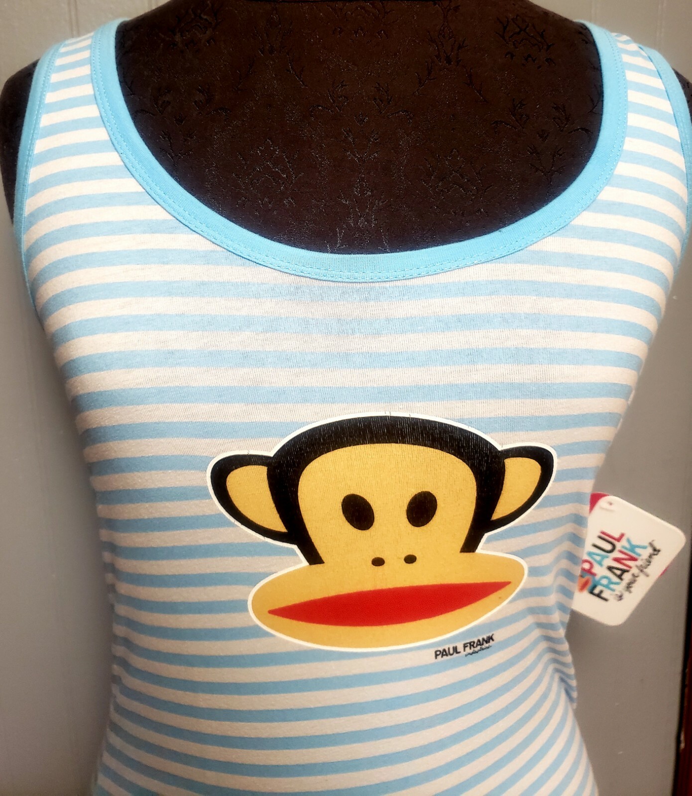 Paul Frank Blue Striped Tank Top Womens Cute Monkey Med NWT New Free Shipping